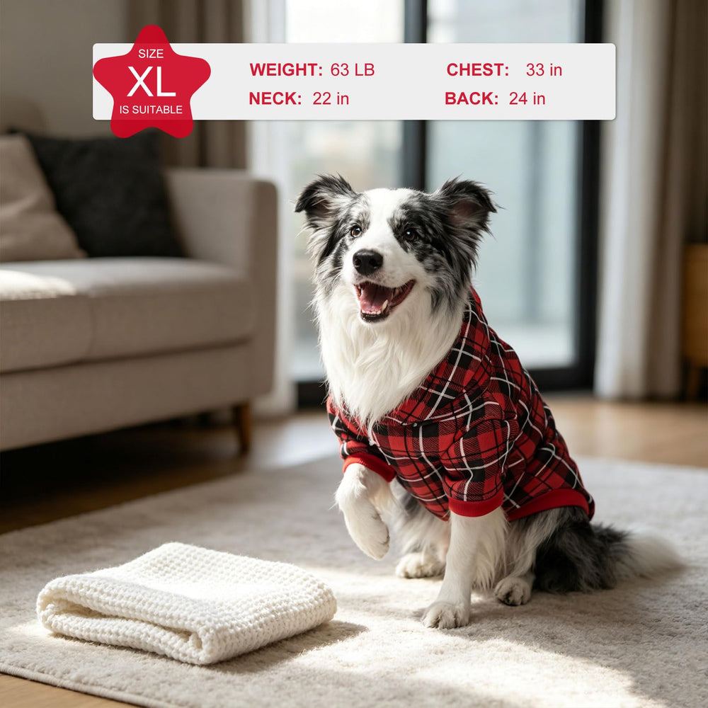 EXPAWLORER Plaid Dog Hoodie shown at a side angle.
