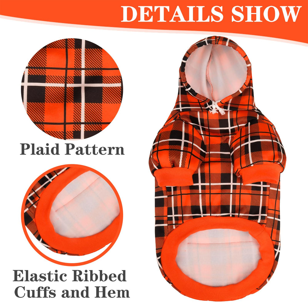 Close-up of the tartan pattern on the EXPAWLORER plaid dog hoodie.