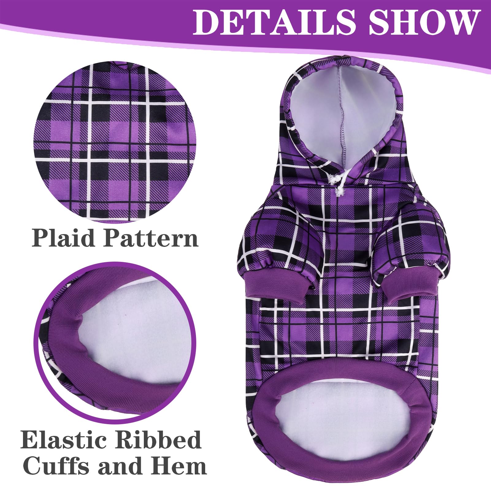 EXPAWLORER Plaid Dog Hoodie close-up showing the tartan fabric pattern.