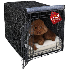 Explore Land dog crate cover shown from the front with its brief polygonal print.