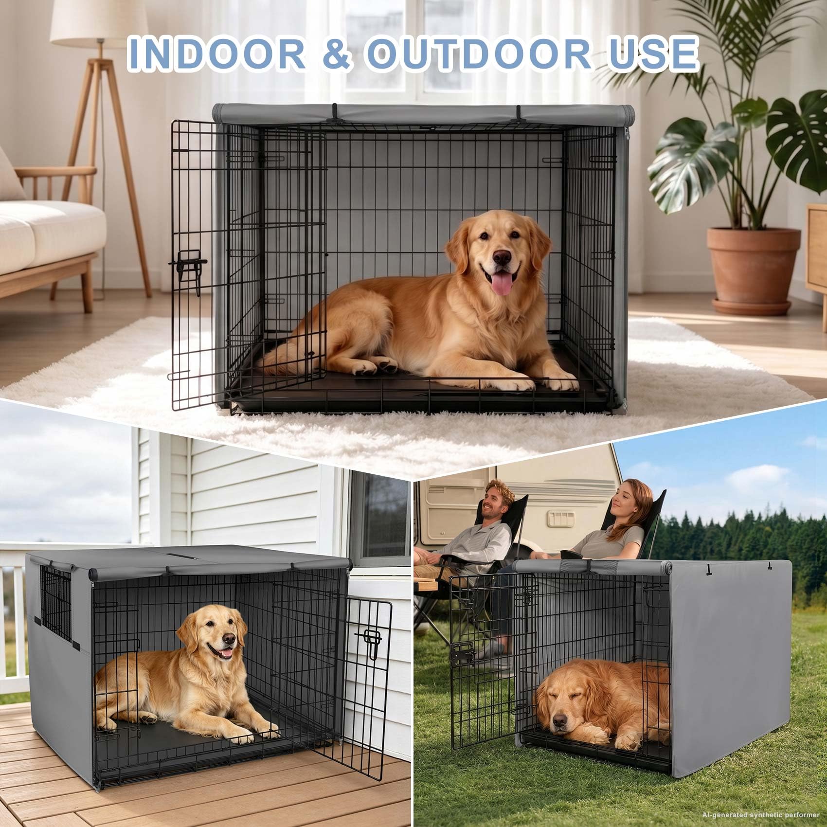 Explore Land Dog Crate Cover showing the top zipper handle.