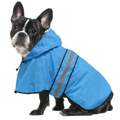 Ezierfy dog raincoat in blue shown from the front.