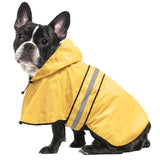 Ezierfy dog raincoat shown from the front in yellow.