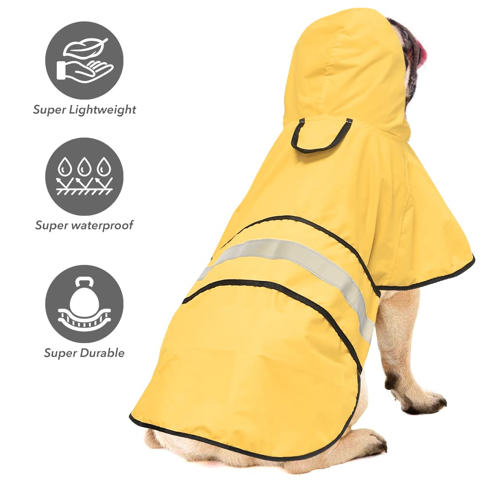 Ezierfy dog raincoat reflective strip positioned across the belly.