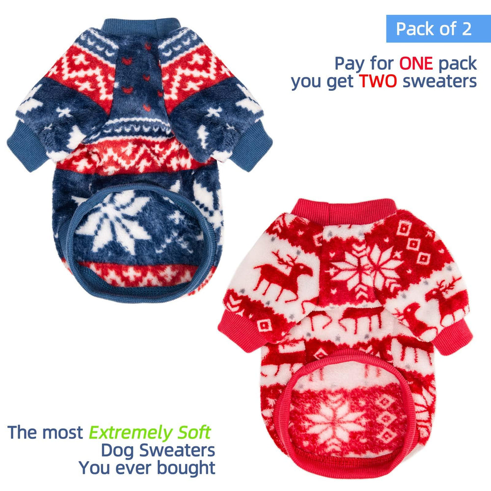 FABRICASTLE dog sweater shown from the front in blue.