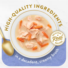 Fancy Feast cat food topper highlighting its wild salmon and whitefish recipe.