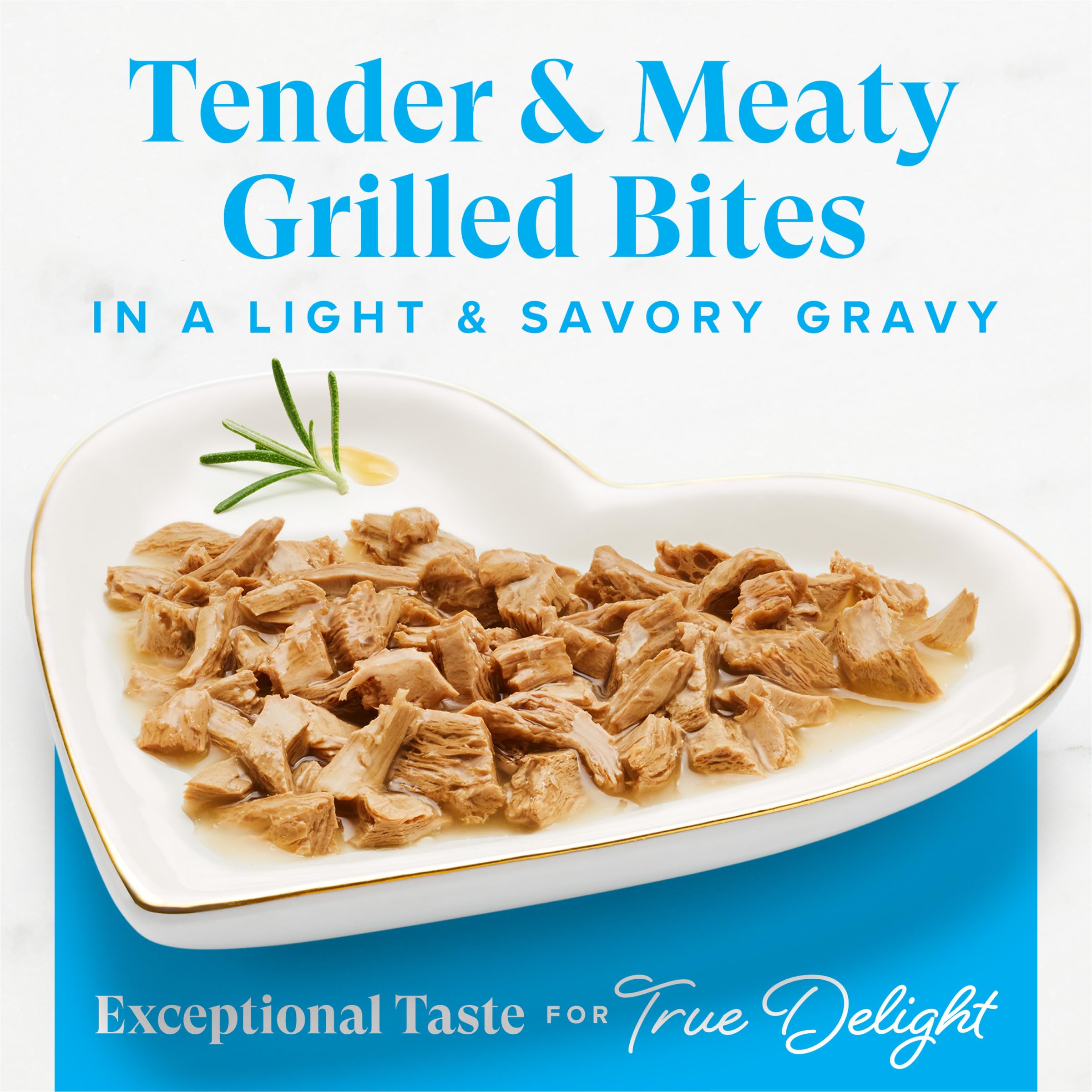 Fancy Feast grilled tuna feast in gravy can label shown close up.