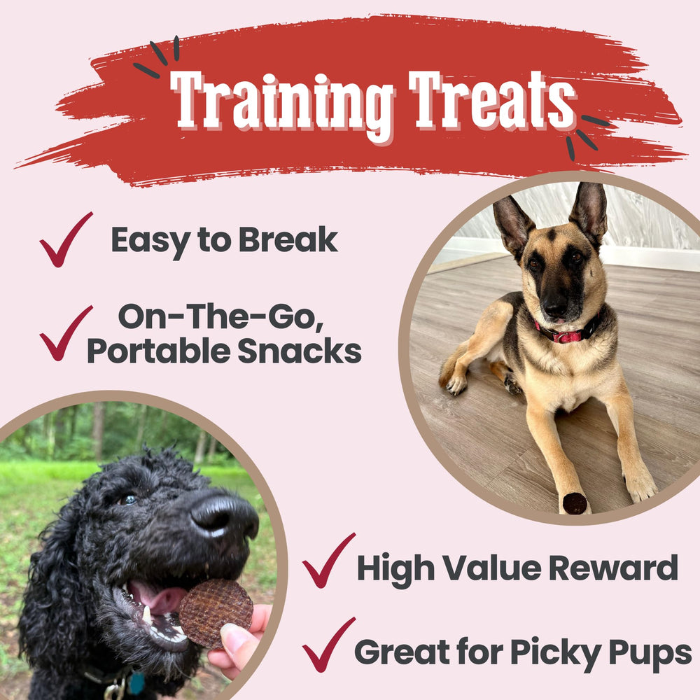 Farm To Pet Beef Chips dog treats shown broken into smaller pieces.