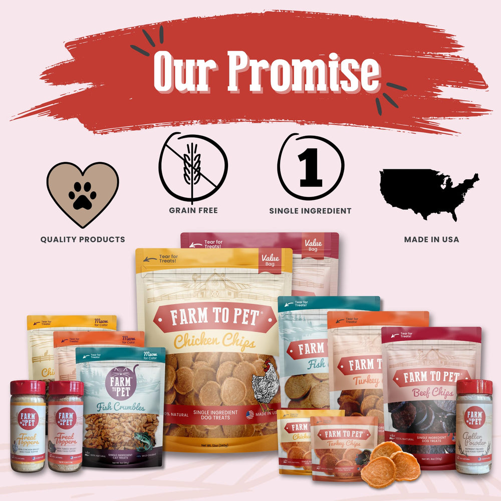 Farm To Pet Beef Chips dog treats shown from an alternate package angle.