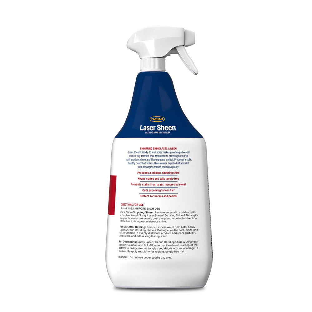 Farnam Laser Sheen horse grooming spray for repelling dust and dirt.