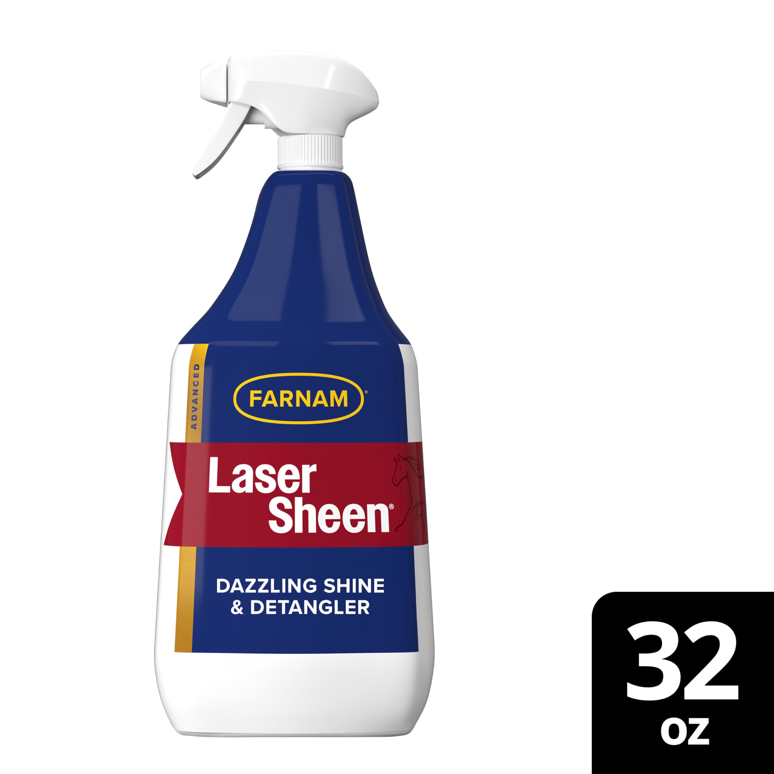 Farnam Laser Sheen horse spray for helping repel grass, manure, and sweat stains.