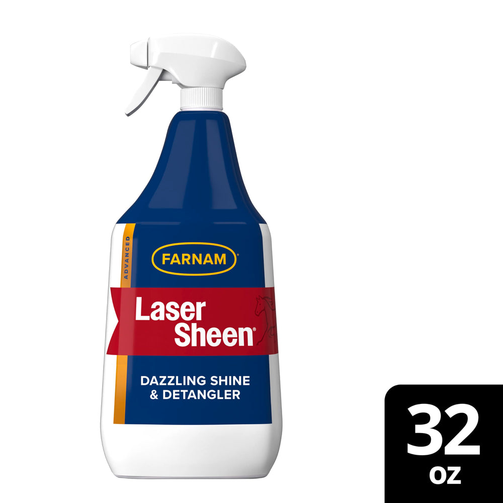 Farnam Laser Sheen horse spray for helping repel grass, manure, and sweat stains.
