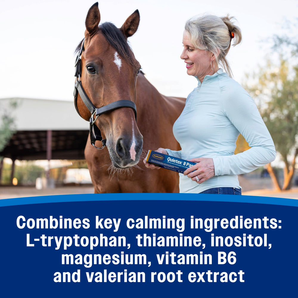 Farnam Quietex II Horse Calming Paste for competition settings.