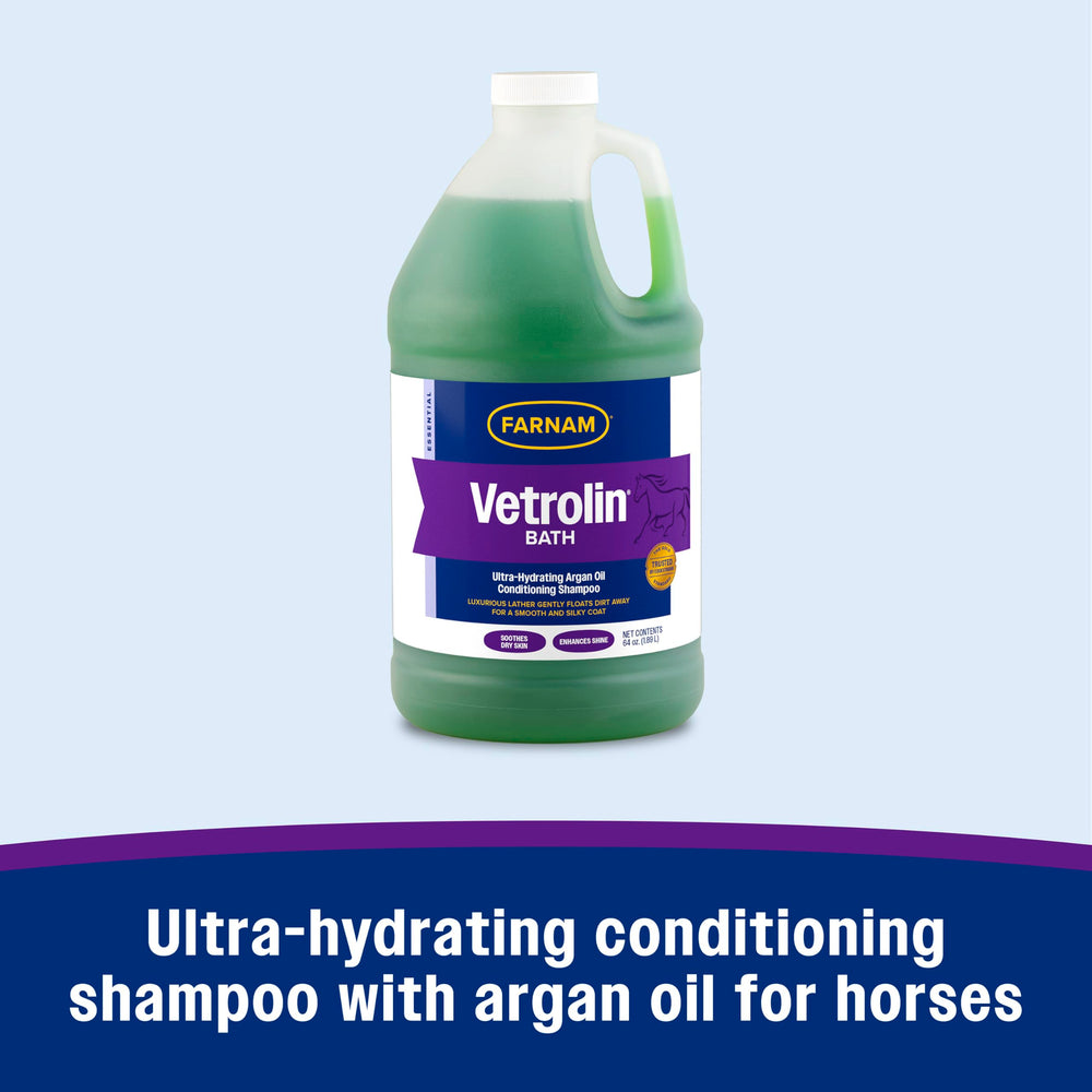Farnam Vetrolin Bath shampoo bottle showing its back label.