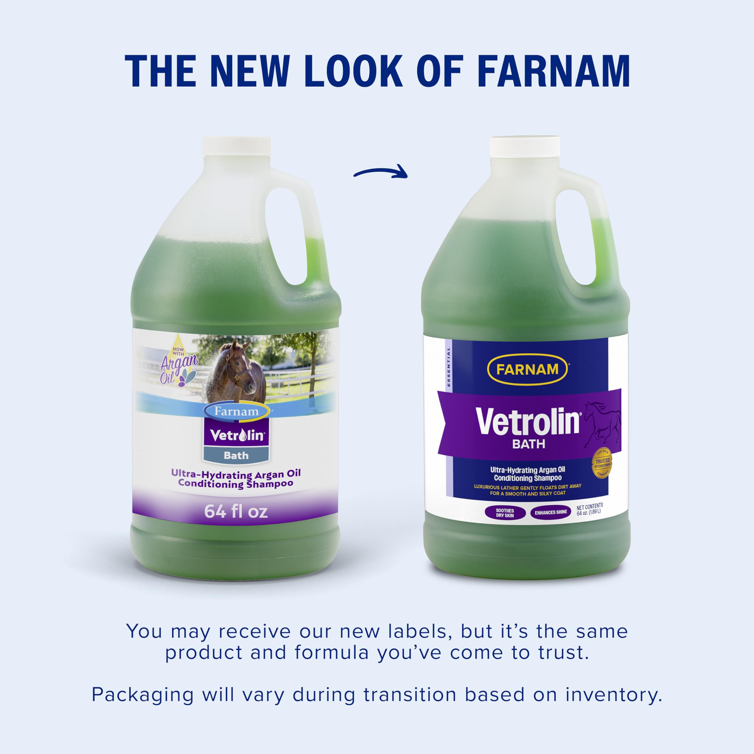 Farnam Vetrolin Bath shampoo label shown in close-up.