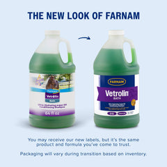 Farnam Vetrolin Bath shampoo label shown in close-up.