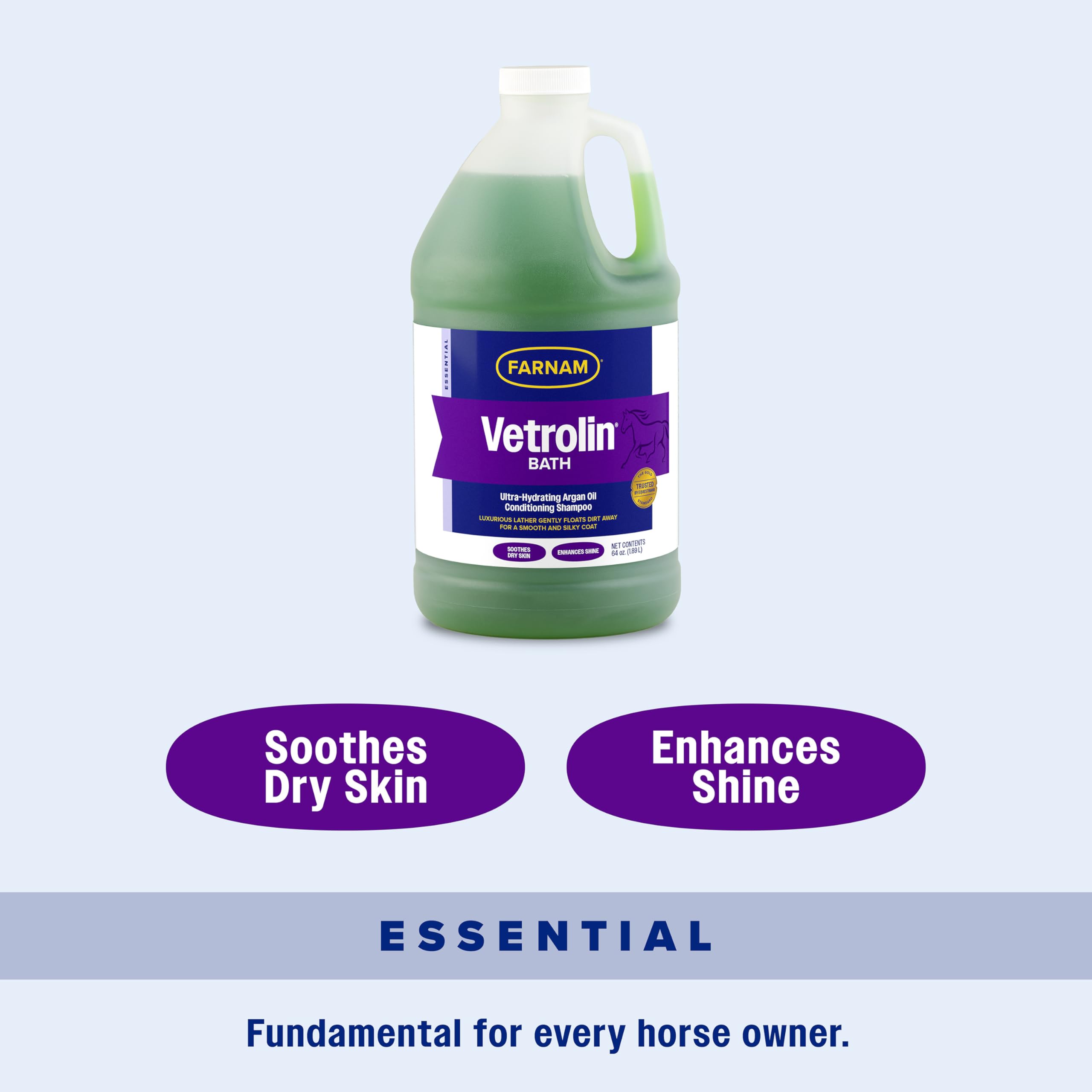 Farnam Vetrolin Bath shampoo bottle shown from a side angle.