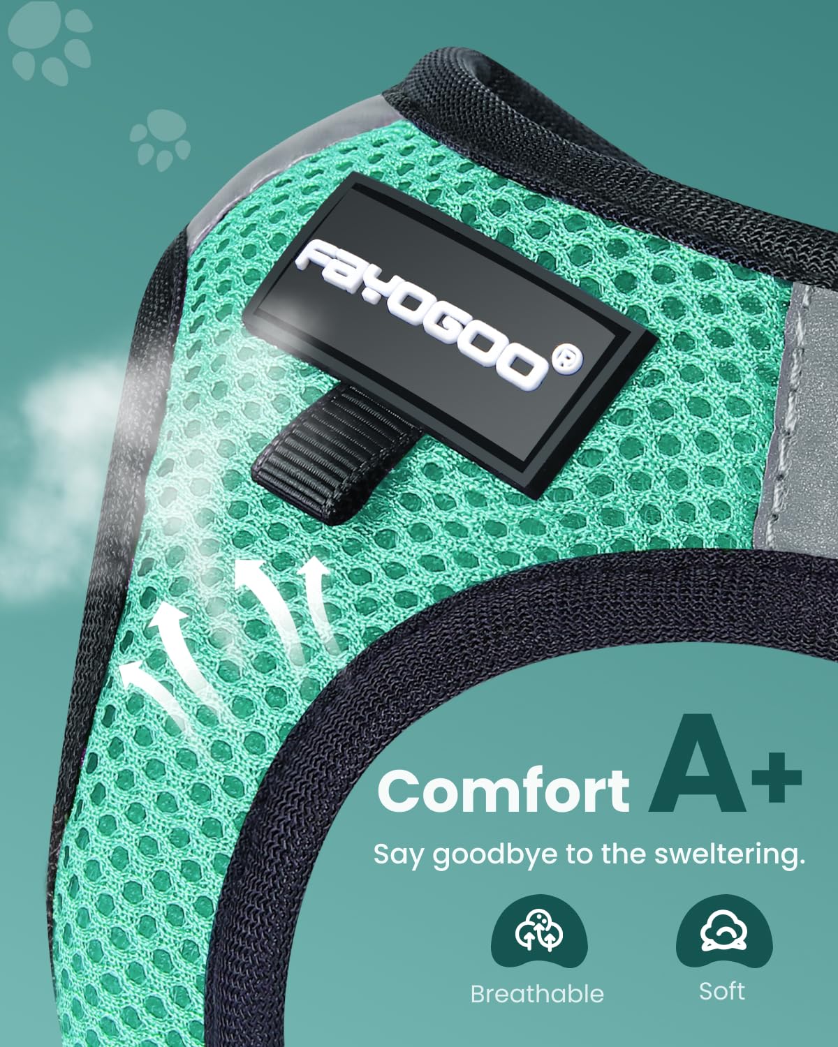 FAYOGOO cat harness close-up showing its air-mesh fabric.