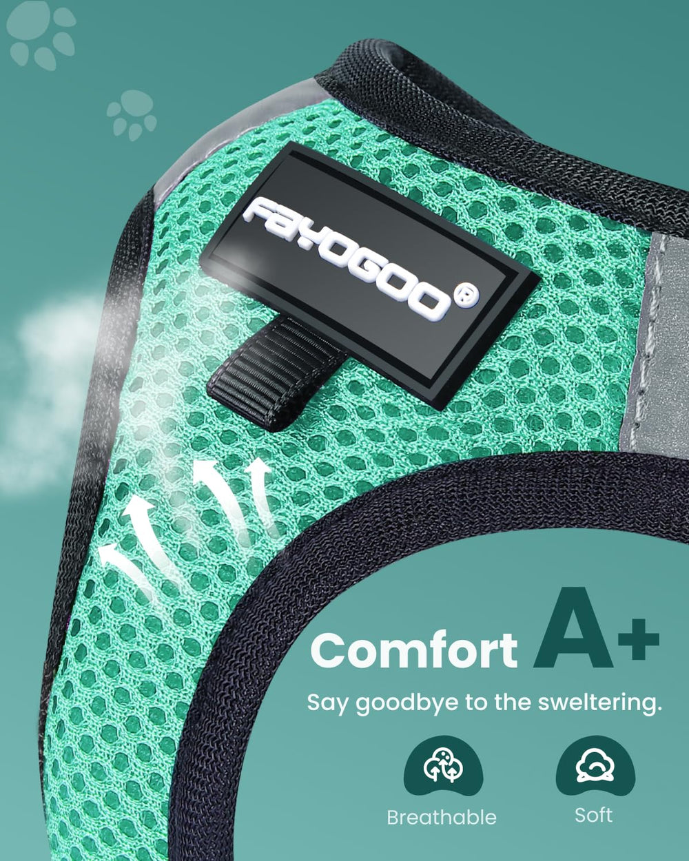 FAYOGOO cat harness close-up showing its air-mesh fabric.