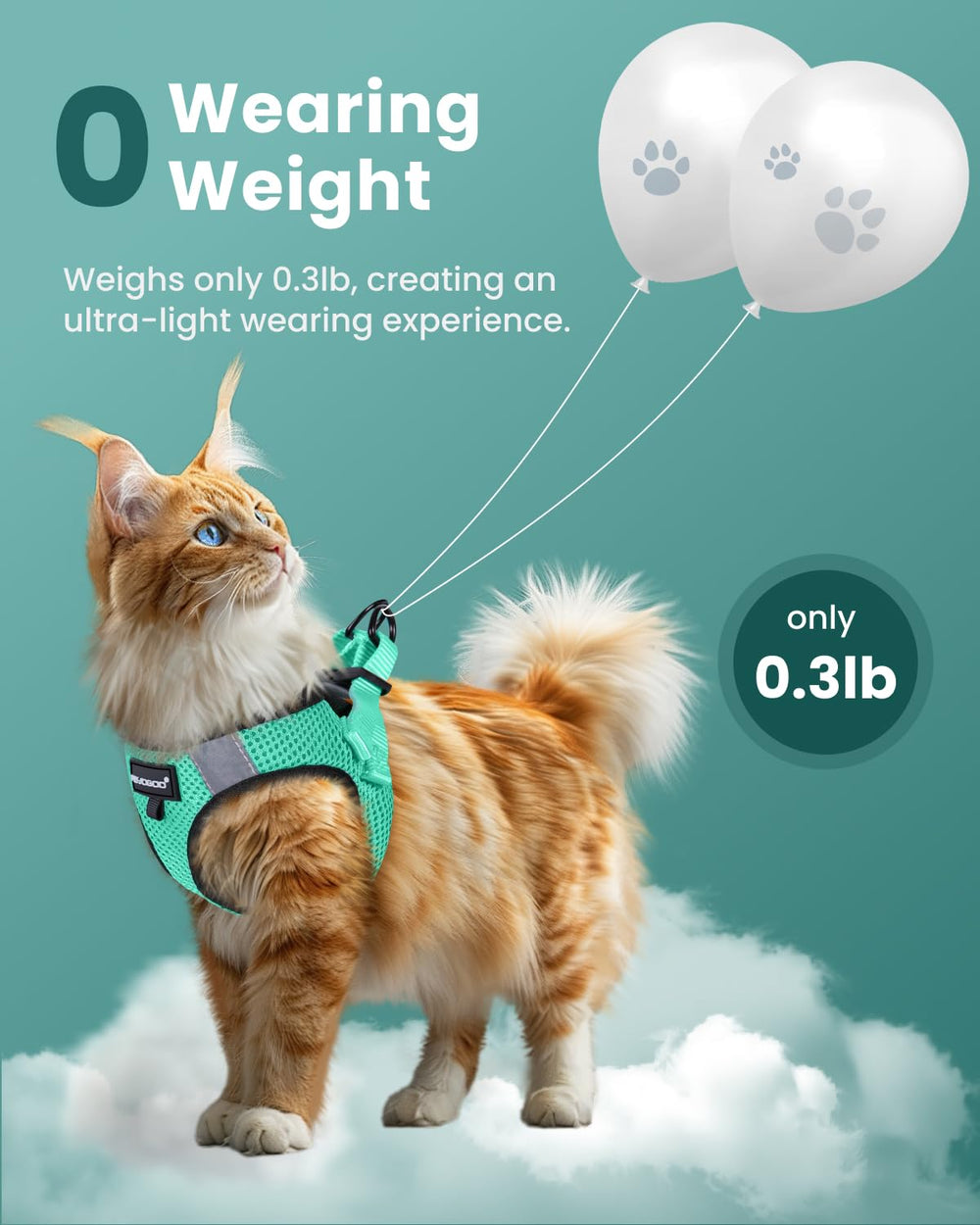 FAYOGOO cat harness detail showing the built-in reflective strip.