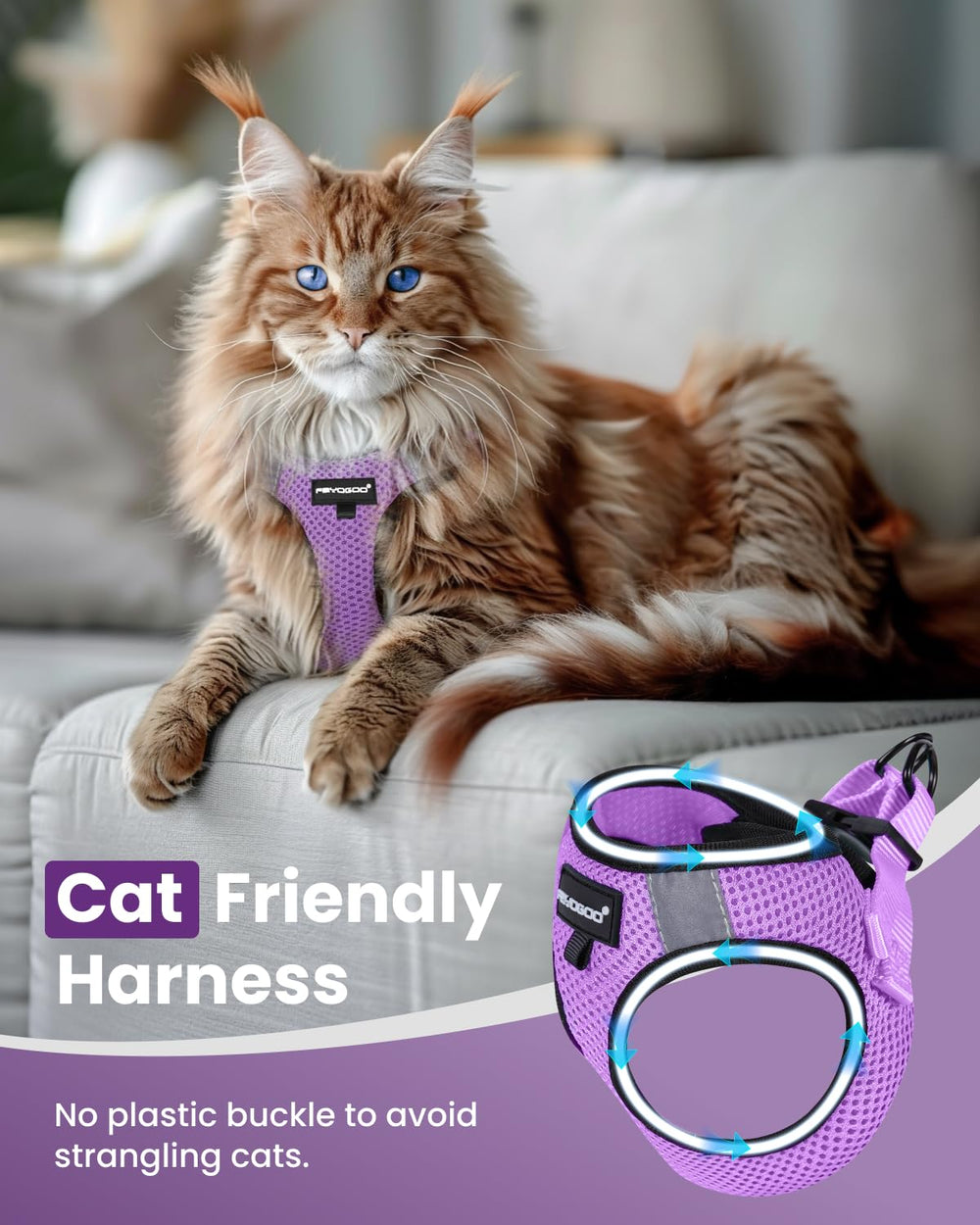 FAYOGOO cat harness and leash set with a close view of the buckle and fastening.