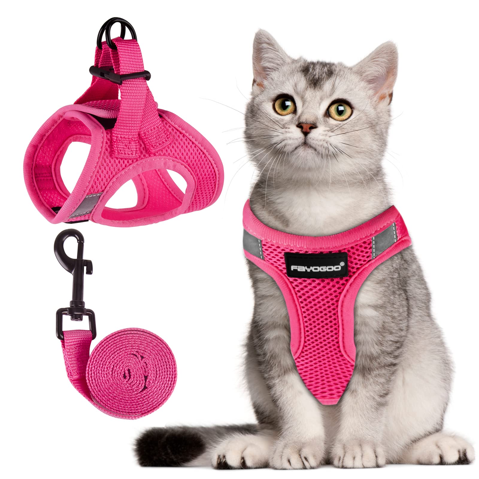 FAYOGOO cat harness and leash set shown from the front in pink.