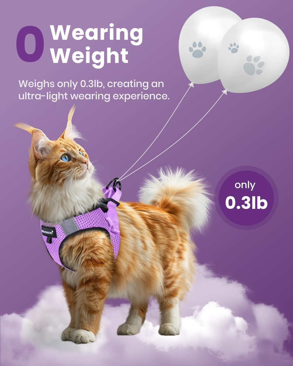 FAYOGOO cat harness and leash set highlighting its reflective strip.