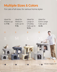 Feandrea Cat Tree shown with a kitten climbing between its levels.