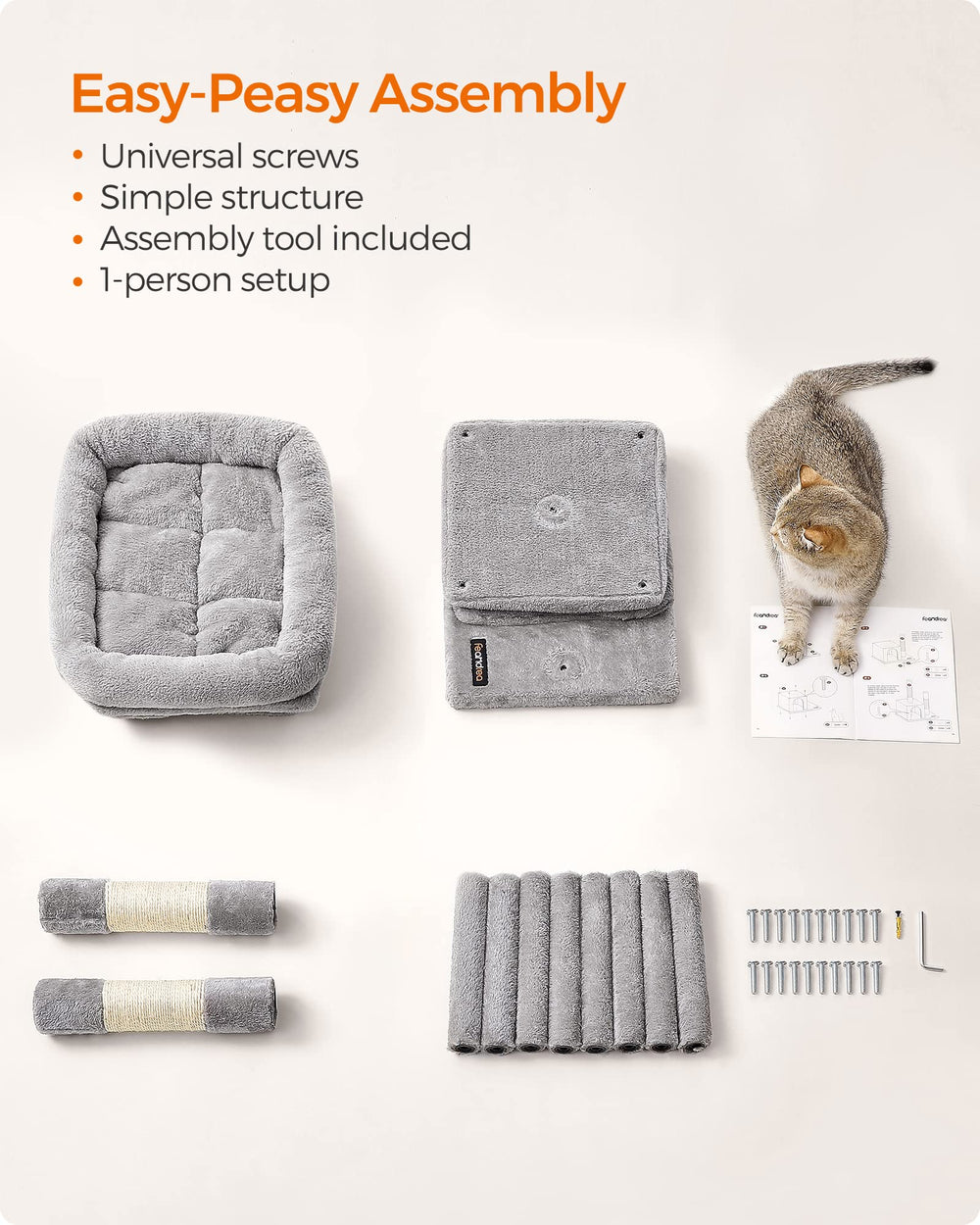 Feandrea Cat Tree scratching posts shown beneath the resting levels.