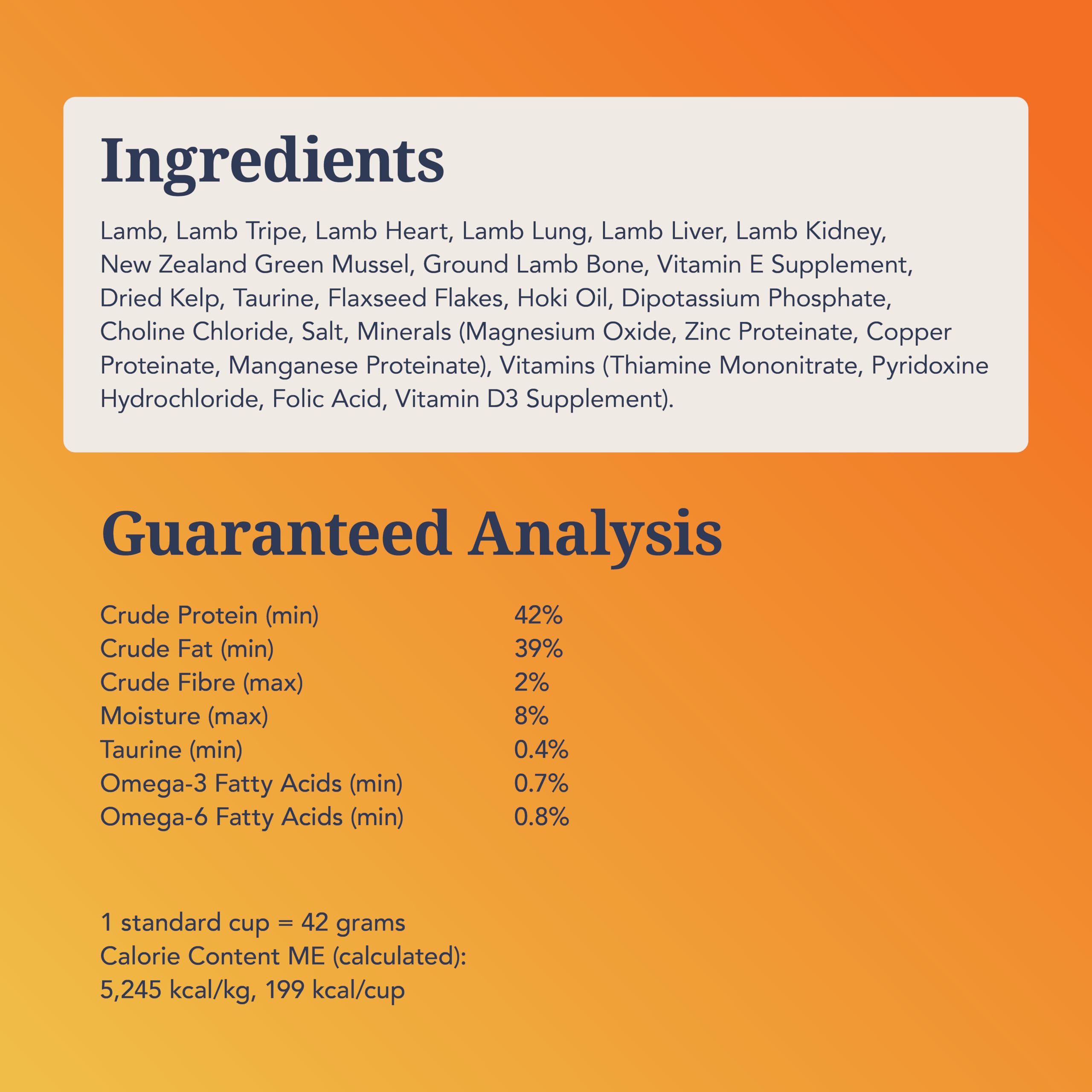 Feline Natural cat supplement shown with its lamb green tripe ingredient focus.