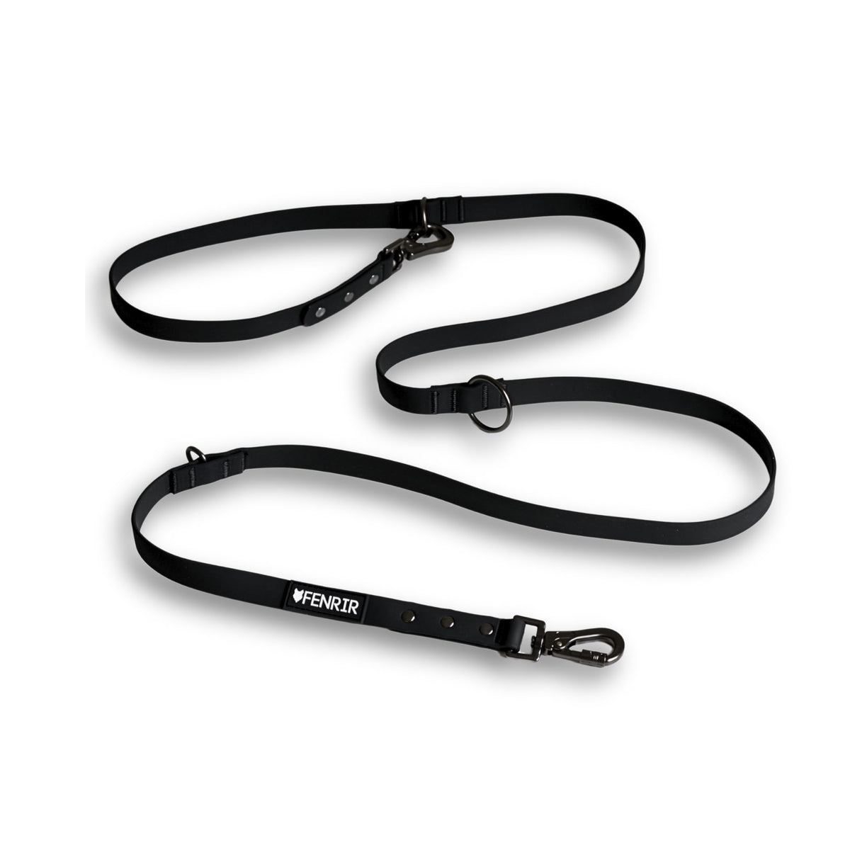 Fenrir dog training leash shown from the front with its black double-ended lead.