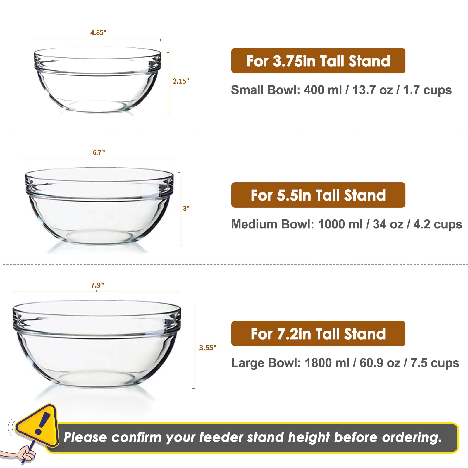 Feoyoho replacement glass bowl shown from the side.
