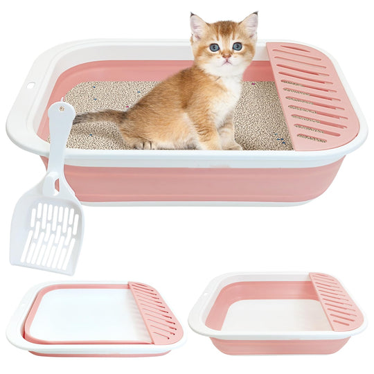 Fhiny kitten litter box shown from the front in pink.