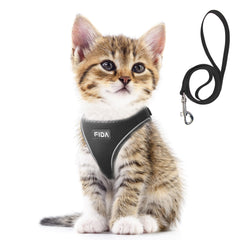 Fida cat harness and leash set shown from the front in black.