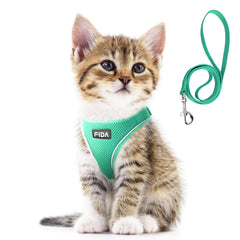 Fida Cat Harness and Leash Set shown from the front in green.