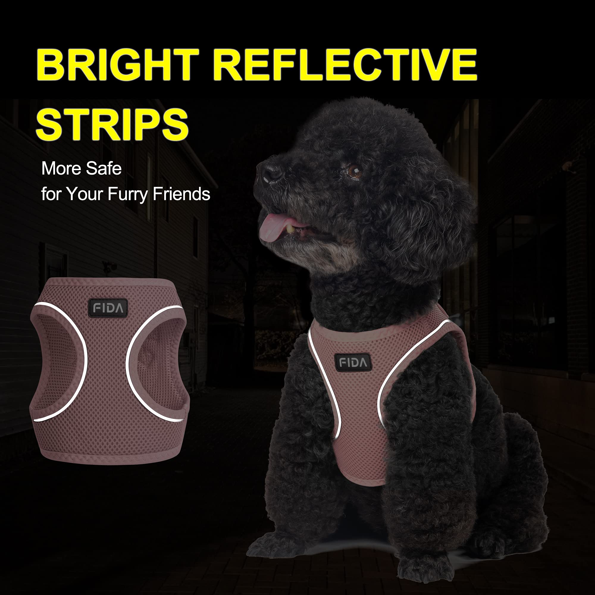 Fida Comfy Dog Harness detail showing its reflective strips.