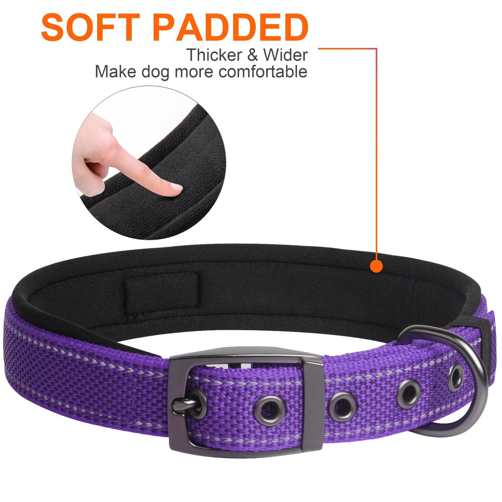 Fida dog collar reflective edge stitching shown close-up.