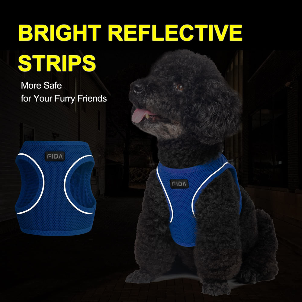 Fida dog harness reflective strips shown on the vest.