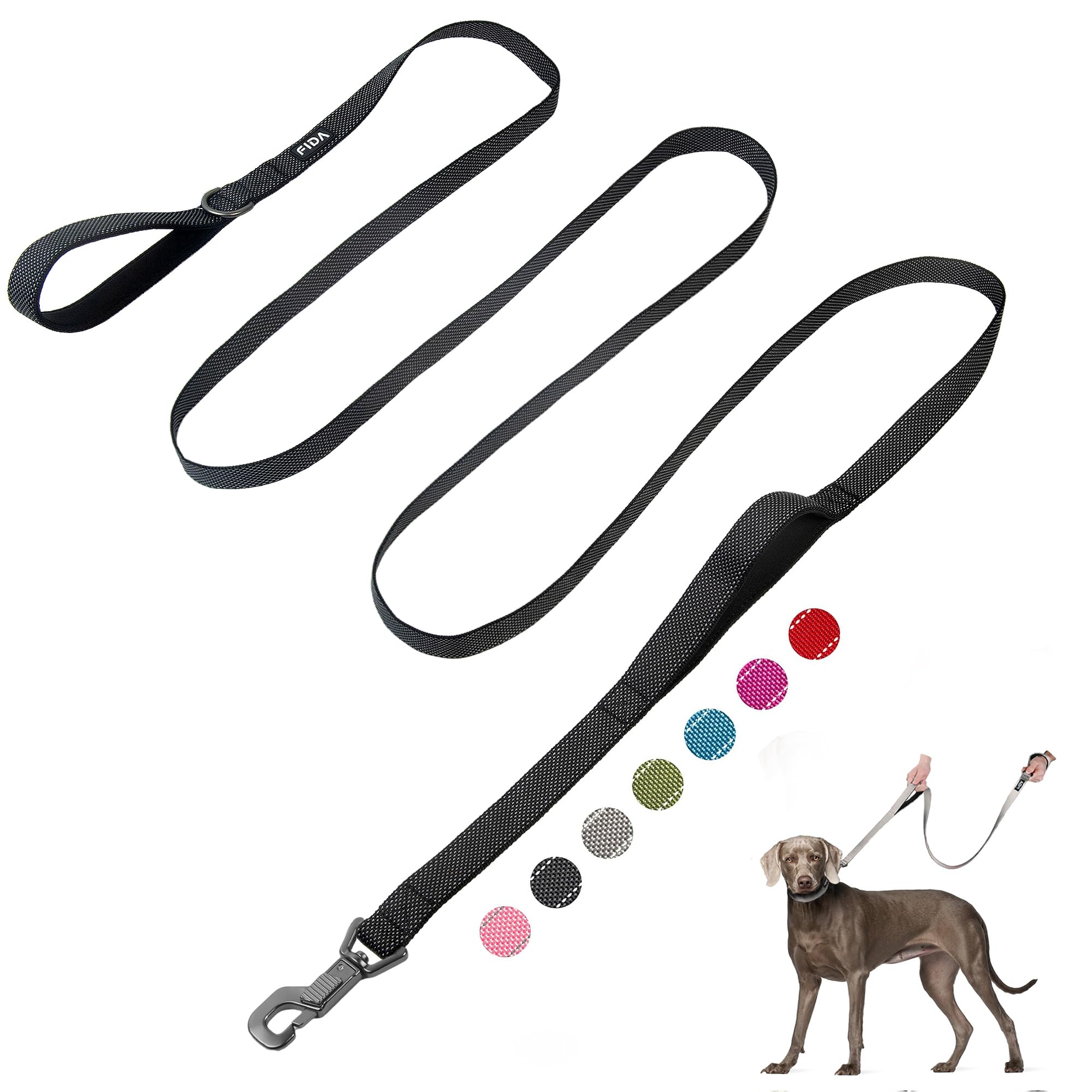Fida dog leash shown along its full length with both handles visible.