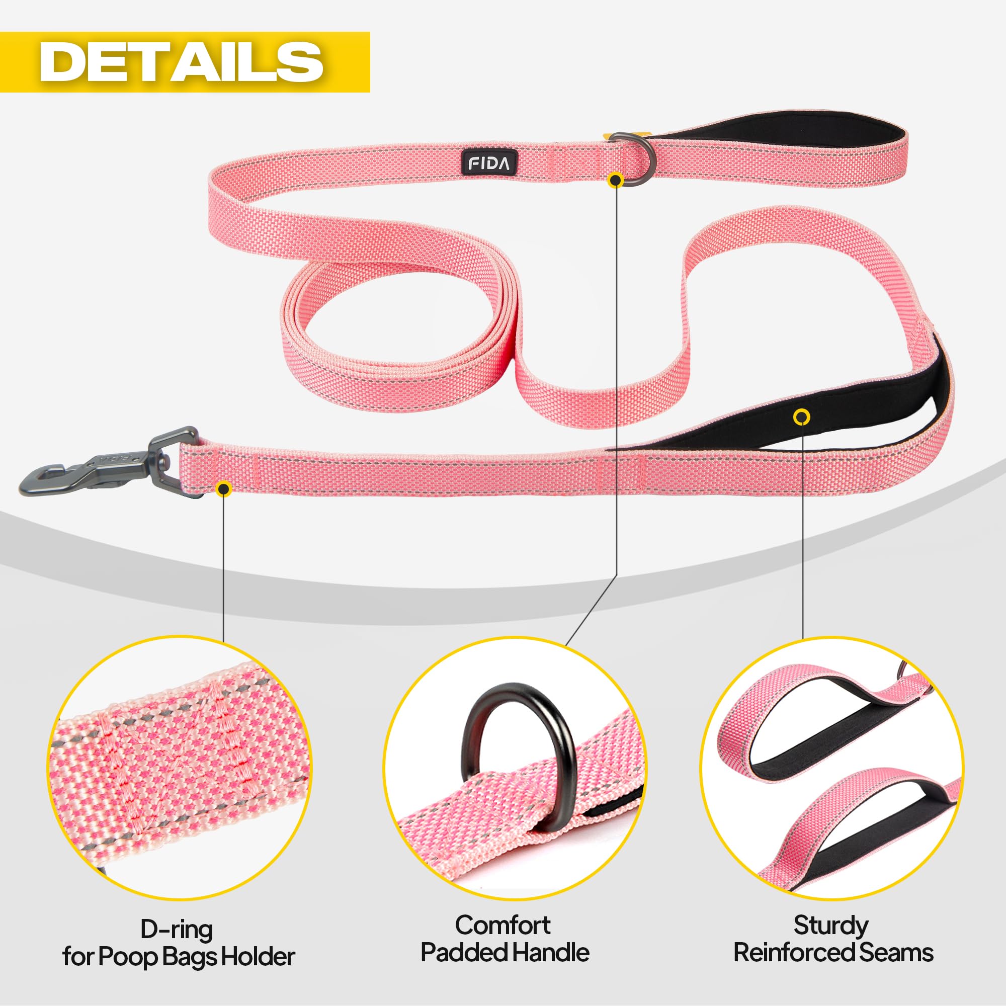 Fida dog leash shown in use during a dog walk.