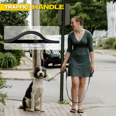 Fida dog leash detail showing the traffic handle near the clasp.
