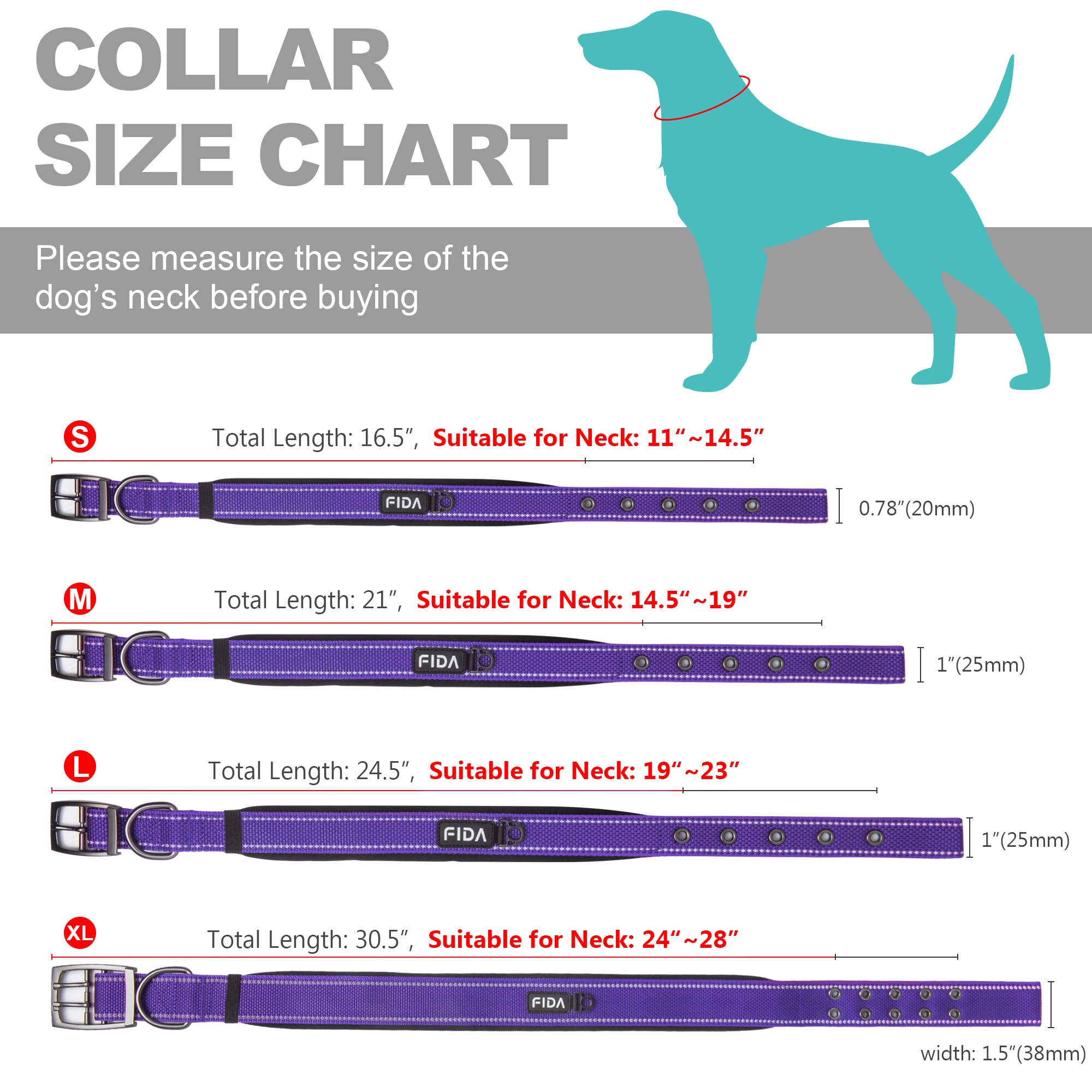 Fida purple dog collar shown from a side angle.