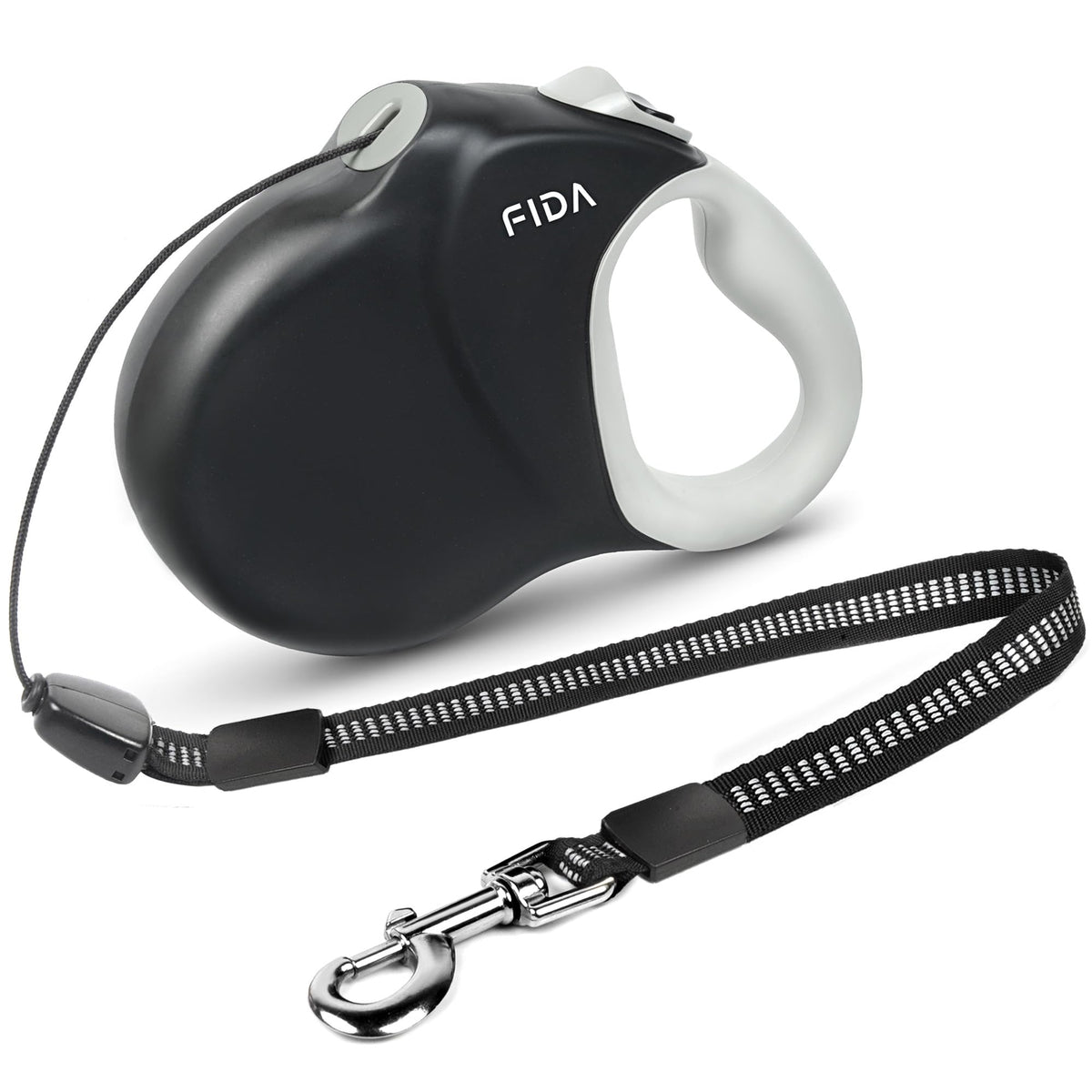 Fida retractable dog leash shown from the front in black.