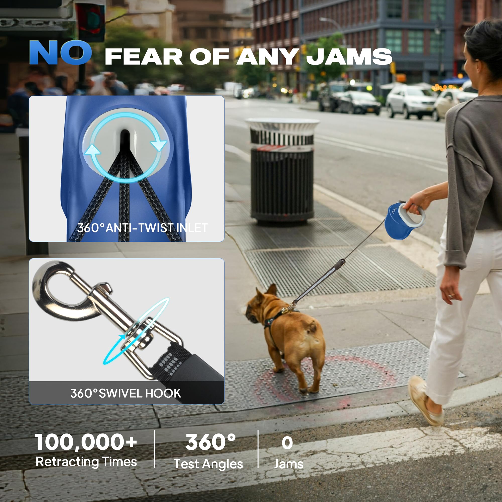 Fida retractable dog leash with its ergonomic non-slip soft-grip handle.
