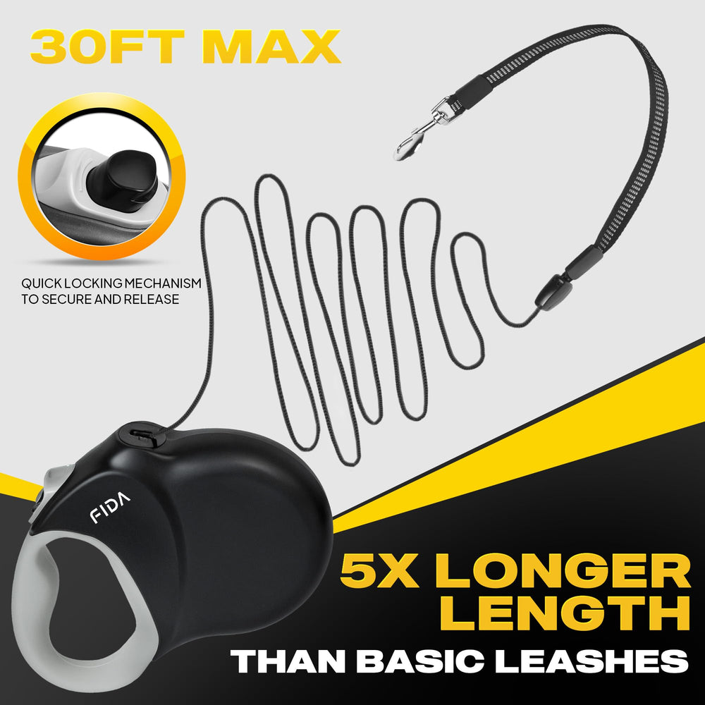 Fida retractable dog leash with its ergonomic soft-grip handle in focus.