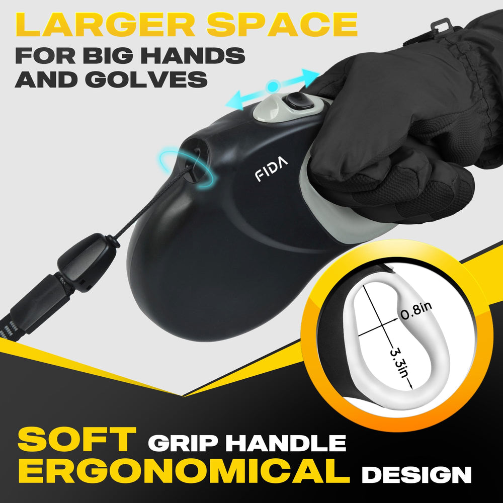 Fida retractable dog leash rustproof swivel hook shown in detail.