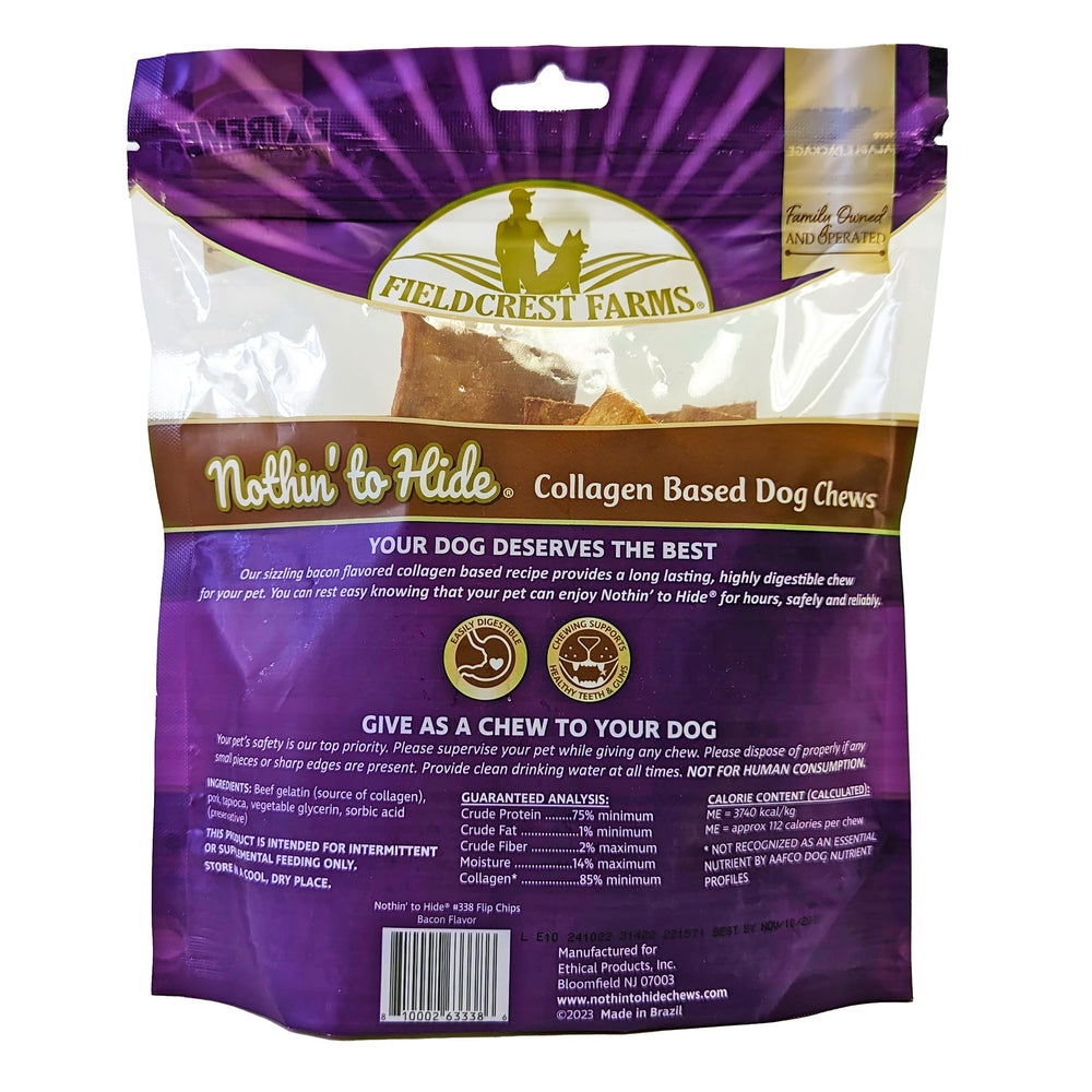 Fieldcrest Farms Nothin’ to Hide Flip Chips dog chew shown close up for a view of its collagen-based texture.