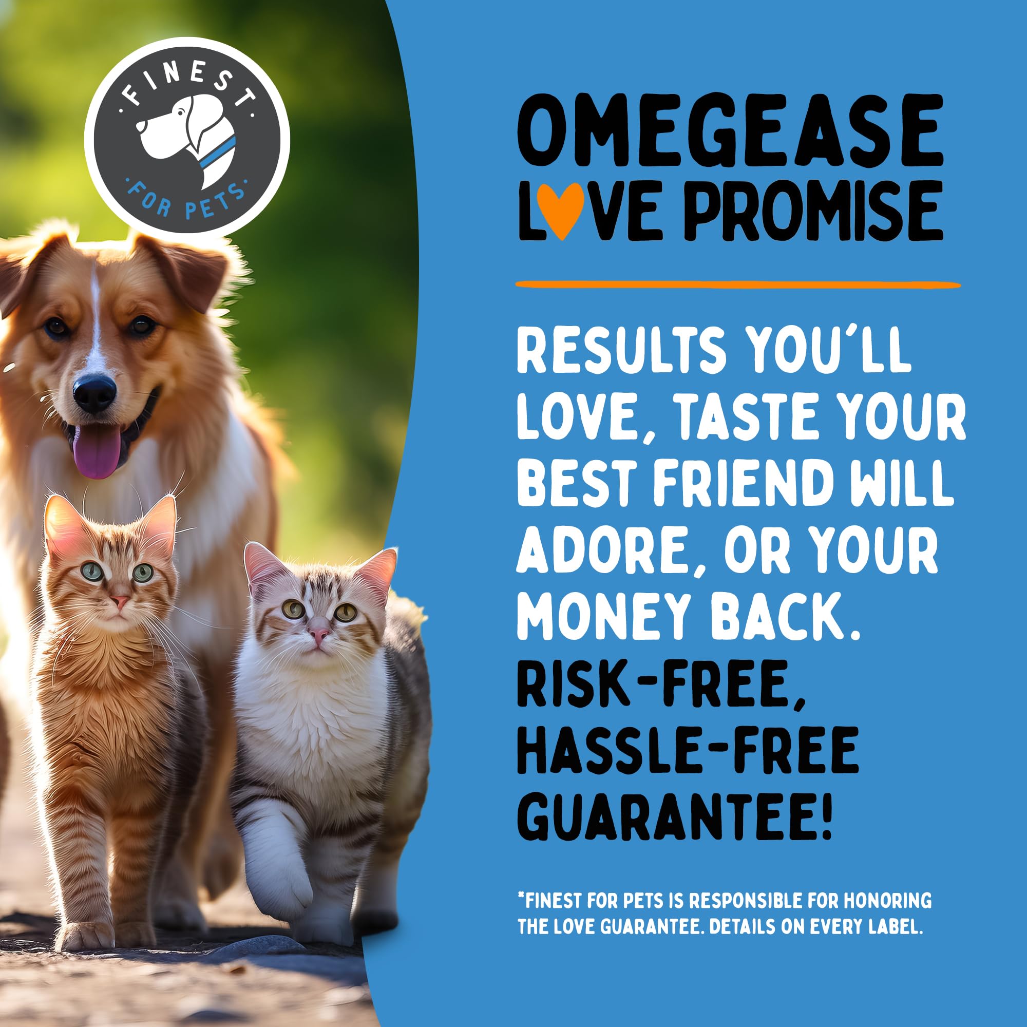 Finest For Pets Omegease fish oil shown for use with a cat.