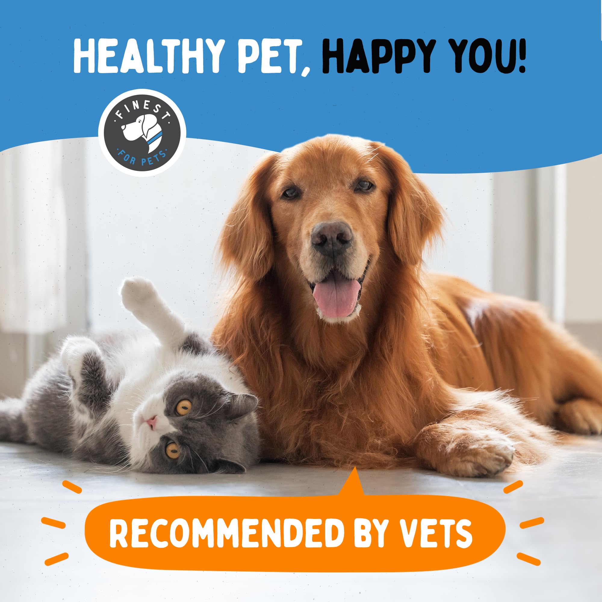 Finest For Pets Omegease fish oil shown for use with a dog.