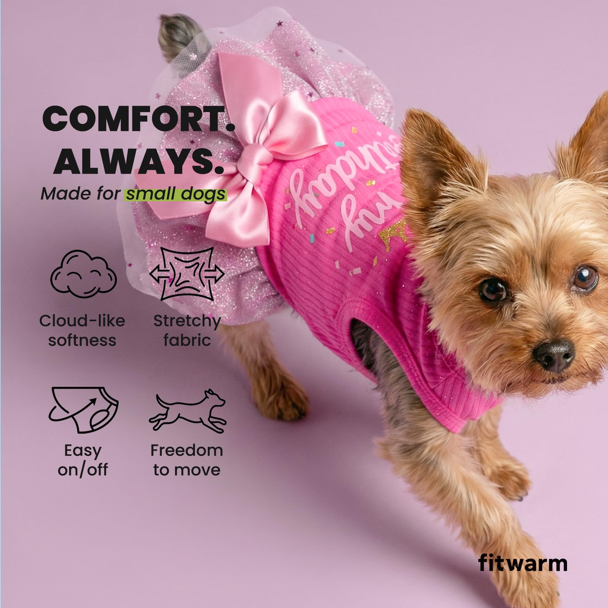 Fitwarm birthday dog dress shown from a side angle.